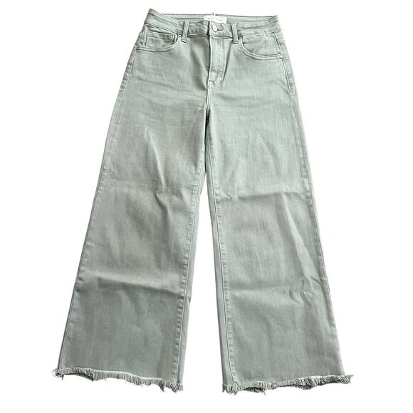 Risen Jeans Women’s Wide Leg Pants Sage Green Raw Hem Size 7/28 High Rise Denim - Picture 1 of 6
